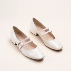Ballerines BEIGE Femme CUIR Motif Vernis Boucle