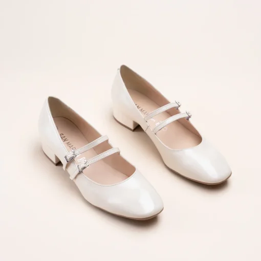 Ballerines BEIGE Femme CUIR Motif Vernis Boucle