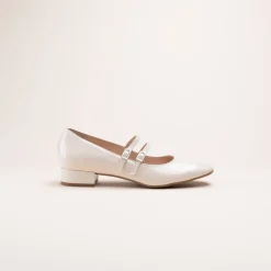 Ballerines BEIGE Femme CUIR Motif Vernis Boucle