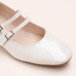 Ballerines BEIGE Femme CUIR Motif Vernis Boucle