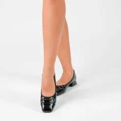 Ballerines Carré NOIR Femme Motif Chaîne A Enfiler
