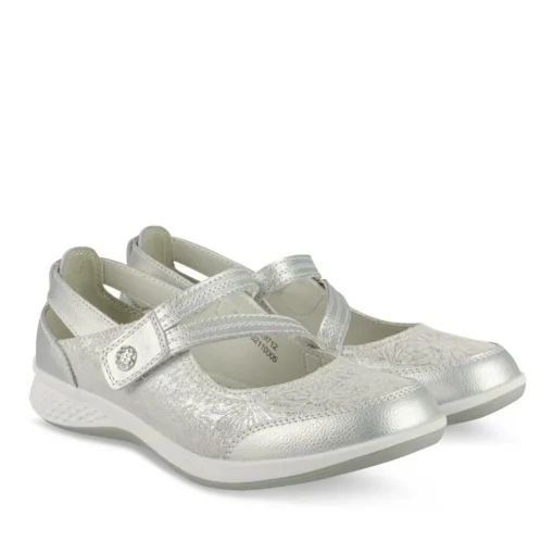 Ballerines Confort ARGENT Femme CUIR Motif Uni Scratch