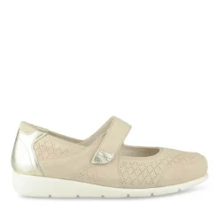 Ballerines Confort BEIGE Femme CUIR Motif Uni Scratch