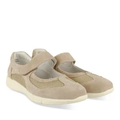 Ballerines Confort BEIGE Femme CUIR Motif Uni Scratch