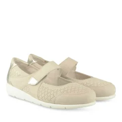 Ballerines Confort BEIGE Femme CUIR Motif Uni Scratch