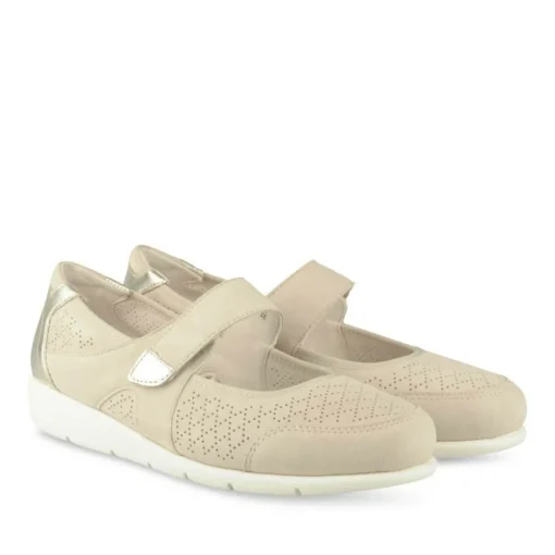 Ballerines Confort BEIGE Femme CUIR Motif Uni Scratch