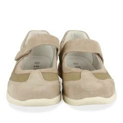 Ballerines Confort BEIGE Femme CUIR Motif Uni Scratch