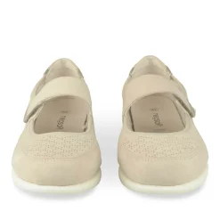 Ballerines Confort BEIGE Femme CUIR Motif Uni Scratch