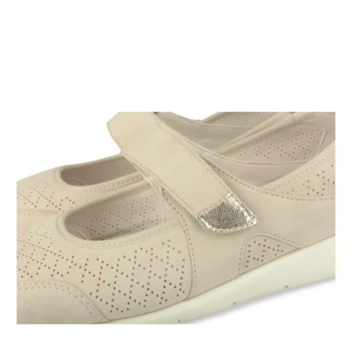 Ballerines Confort BEIGE Femme CUIR Motif Uni Scratch