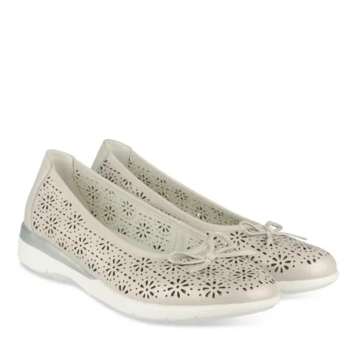 Ballerines Confort GRIS Femme CUIR Motif Uni A Enfiler