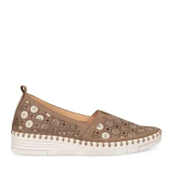 Ballerines Confort TAUPE Femme Motif Fleuri A Enfiler