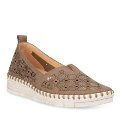 Ballerines Confort TAUPE Femme Motif Fleuri A Enfiler
