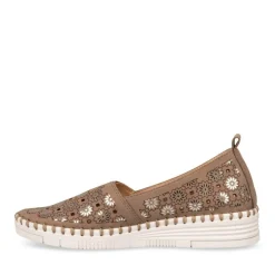 Ballerines Confort TAUPE Femme Motif Fleuri A Enfiler