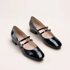 Ballerines NOIR Femme CUIR Motif Vernis Boucle