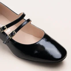Ballerines NOIR Femme CUIR Motif Vernis Boucle