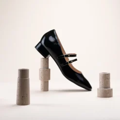 Ballerines NOIR Femme CUIR Motif Vernis Boucle