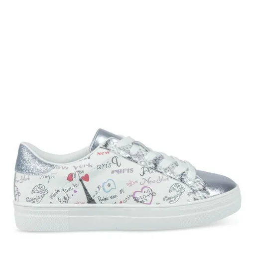 Baskets ARGENT Femme Motif Paillettes Lacets