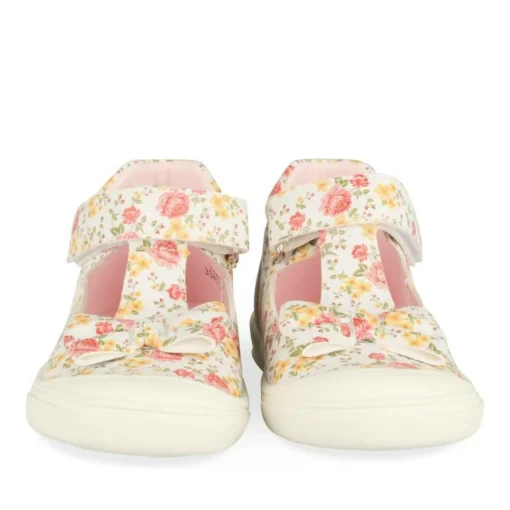 Baskets Babies BLANC Fille Motif Fleuri Scratch