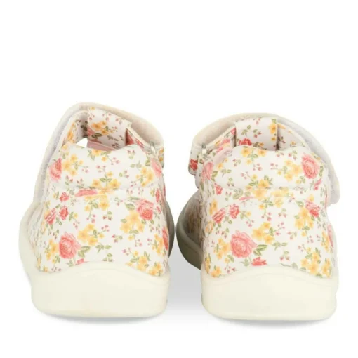Baskets Babies BLANC Fille Motif Fleuri Scratch