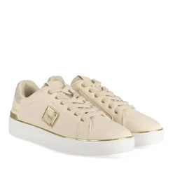 Baskets BEIGE Femme Motif Paillettes Lacets