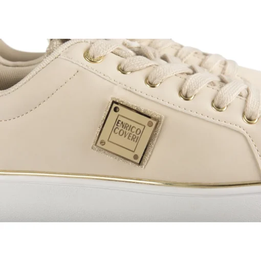 Baskets BEIGE Femme Motif Paillettes Lacets