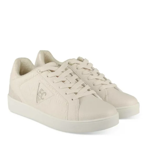 Baskets BEIGE/OR Femme Motif Paillettes Lacets