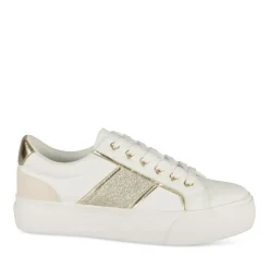 Baskets BLANC Femme Motif Paillettes Lacets