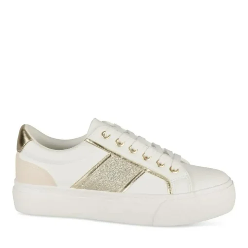 Baskets BLANC Femme Motif Paillettes Lacets