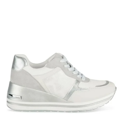Baskets BLANC Femme Motif Paillettes Lacets