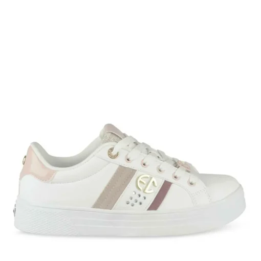 Baskets BLANC Femme Motif Paillettes Lacets