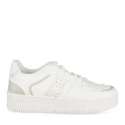 Baskets BLANC Femme Motif Paillettes Lacets