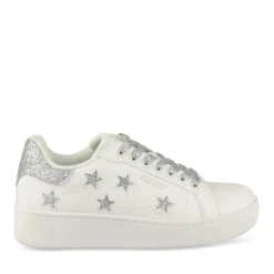 Baskets BLANC Femme Motif Paillettes Lacets
