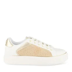 Baskets BLANC Femme Motif Paillettes Lacets