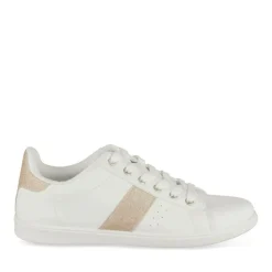 Baskets BLANC Femme Motif Paillettes Lacets