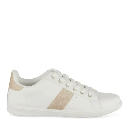 Baskets BLANC Femme Motif Paillettes Lacets