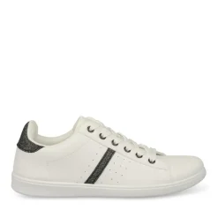Baskets BLANC Femme Motif Paillettes Lacets