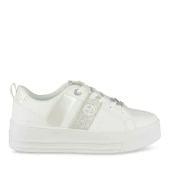 Baskets BLANC Femme Motif Paillettes Lacets