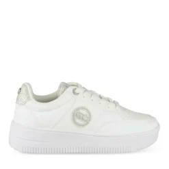 Baskets BLANC Femme Motif Paillettes Lacets