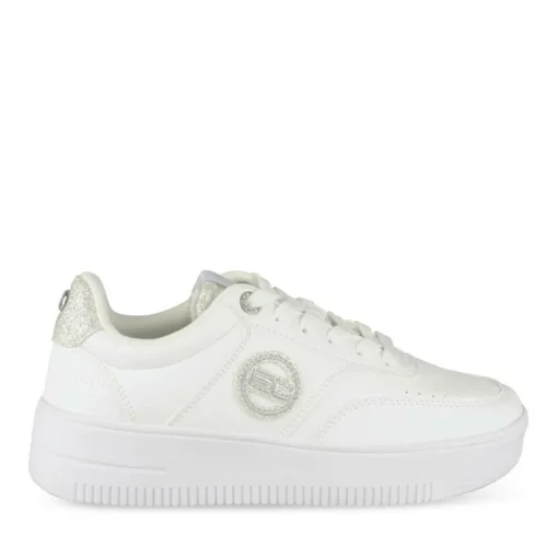 Baskets BLANC Femme Motif Paillettes Lacets
