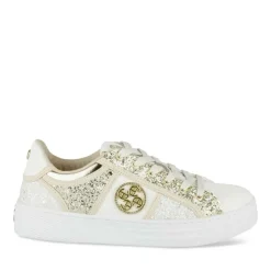 Baskets BLANC Femme Motif Paillettes Lacets