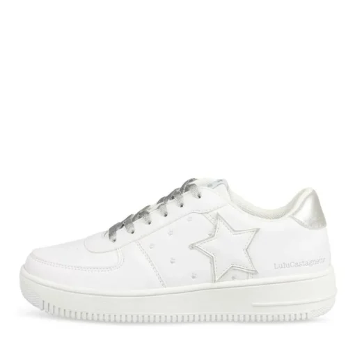 Baskets BLANC Femme Motif Etoiles Lacets