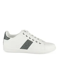 Baskets BLANC Femme Motif Paillettes Lacets