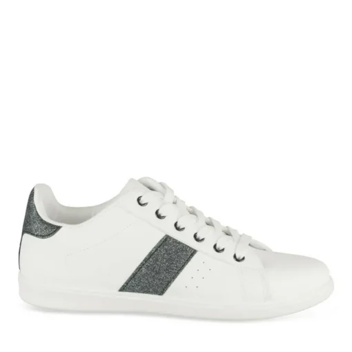 Baskets BLANC Femme Motif Paillettes Lacets