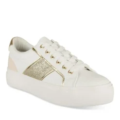 Baskets BLANC Femme Motif Paillettes Lacets