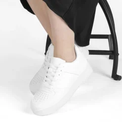 Baskets BLANC Femme Motif Uni Lacets