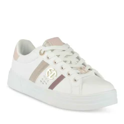 Baskets BLANC Femme Motif Paillettes Lacets