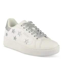 Baskets BLANC Femme Motif Paillettes Lacets