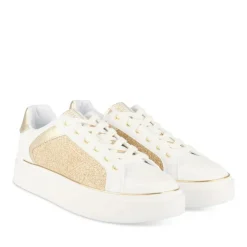 Baskets BLANC Femme Motif Paillettes Lacets