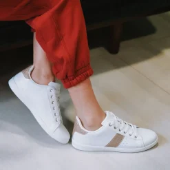 Baskets BLANC Femme Motif Paillettes Lacets