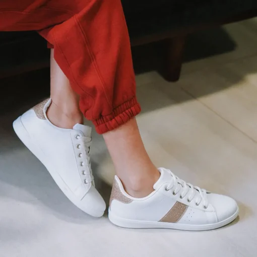 Baskets BLANC Femme Motif Paillettes Lacets